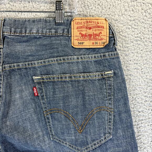 Levis 569 Mens Jeans 36x34 Loose Baggy Straight Blue Denim Cotton (meas 38x32) - Picture 5 of 10